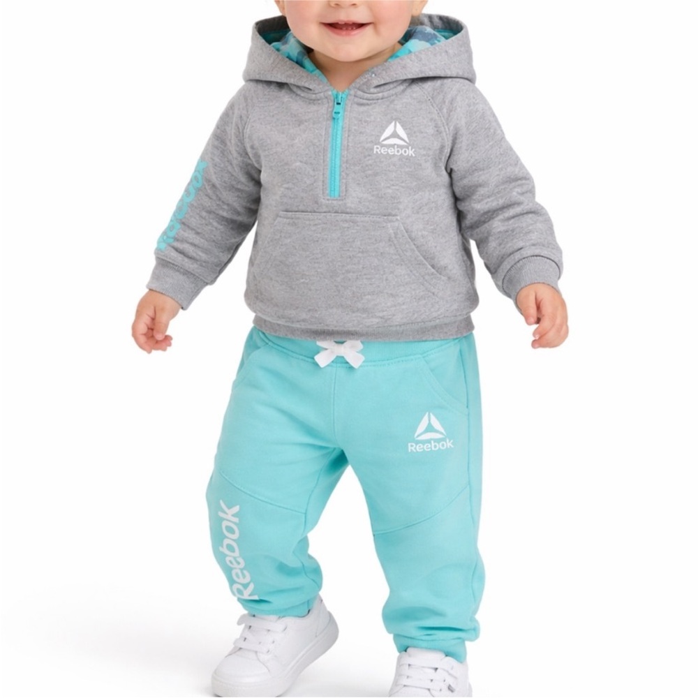 Reebok girl’s blue gray matching hoodie sweatpants active set size 12M
